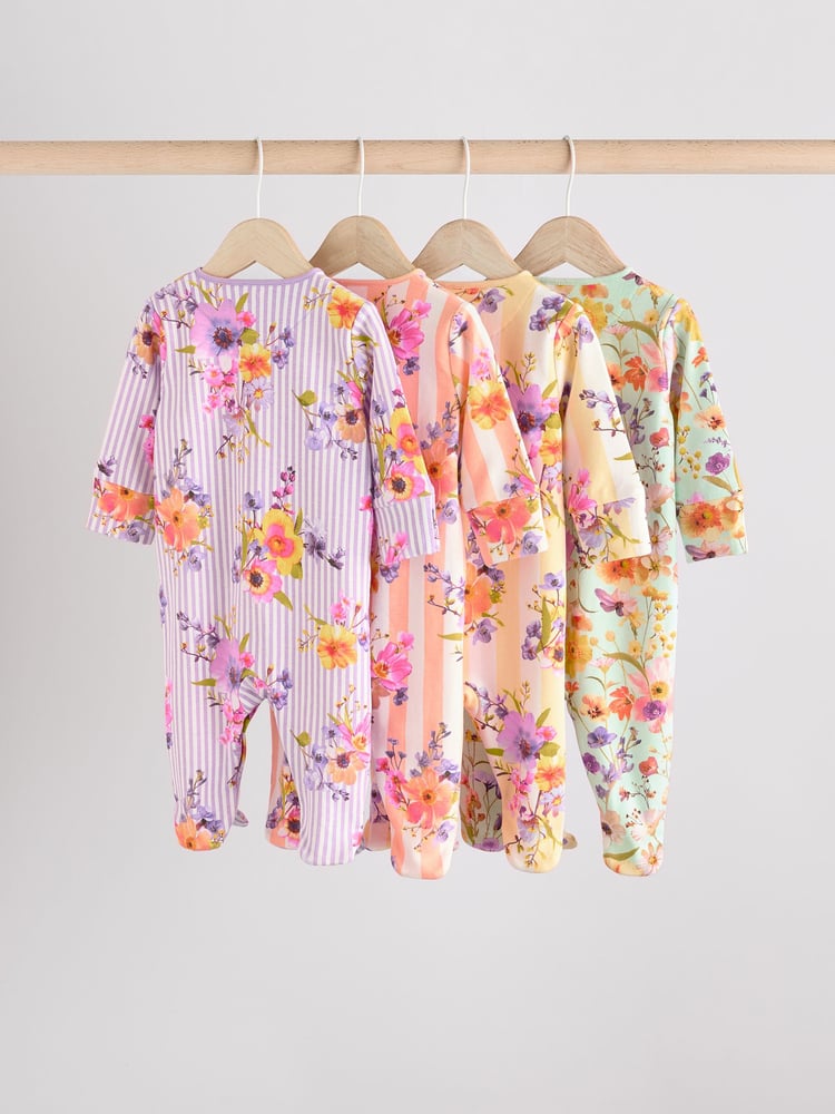 Yellow Floral Baby 100% Cotton Sleepsuits 4 Pack (0-2yrs) - Image 2 of 14
