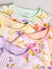 Yellow Floral Baby 100% Cotton Sleepsuits 4 Pack (0-2yrs) - Image 9 of 14