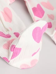 Pink Baby Pink Heart Printed 100% Cotton Sleepsuit 3 Pack (0mths-2yrs) (0mths-2yrs) - Image 12 of 15