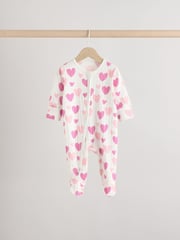 Pink Baby Pink Heart Printed 100% Cotton Sleepsuit 3 Pack (0mths-2yrs) (0mths-2yrs) - Image 2 of 15