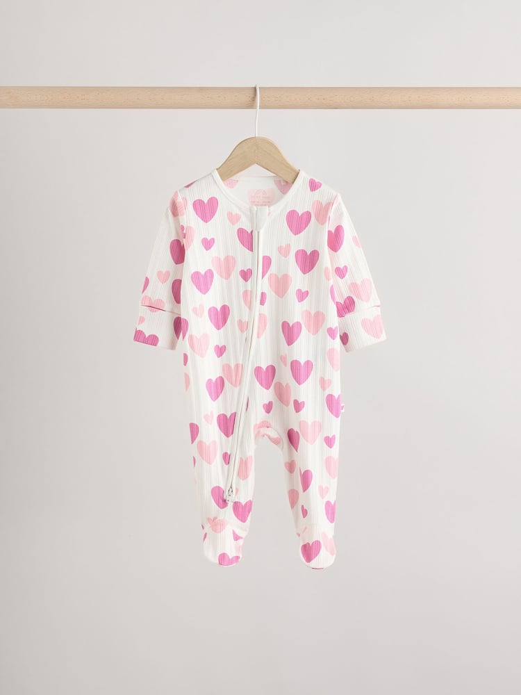Pink Baby Pink Heart Printed 100% Cotton Sleepsuit 3 Pack (0mths-2yrs) (0mths-2yrs) - Image 2 of 15