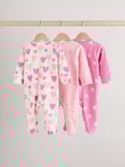 Pink Baby Pink Heart Printed 100% Cotton Sleepsuit 3 Pack (0mths-2yrs) (0mths-2yrs) - Image 5 of 15