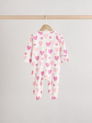 Pink Baby Pink Heart Printed 100% Cotton Sleepsuit 3 Pack (0mths-2yrs) (0mths-2yrs) - Image 6 of 15