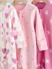 Pink Baby Pink Heart Printed 100% Cotton Sleepsuit 3 Pack (0mths-2yrs) (0mths-2yrs) - Image 7 of 15