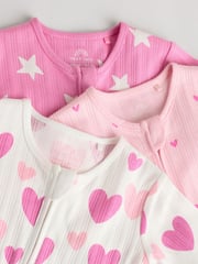 Pink Baby Pink Heart Printed 100% Cotton Sleepsuit 3 Pack (0mths-2yrs) (0mths-2yrs) - Image 8 of 15