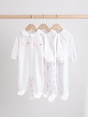 White Baby Collar 100% Cotton Sleepsuits 3 Pack (0-2yrs) - Image 1 of 13