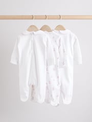 White Baby Collar 100% Cotton Sleepsuits 3 Pack (0-2yrs) - Image 2 of 13