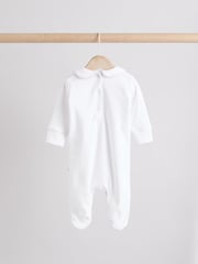 White Baby Collar 100% Cotton Sleepsuits 3 Pack (0-2yrs) - Image 4 of 13