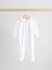 White Baby Collar 100% Cotton Sleepsuits 3 Pack (0-2yrs) - Image 6 of 13