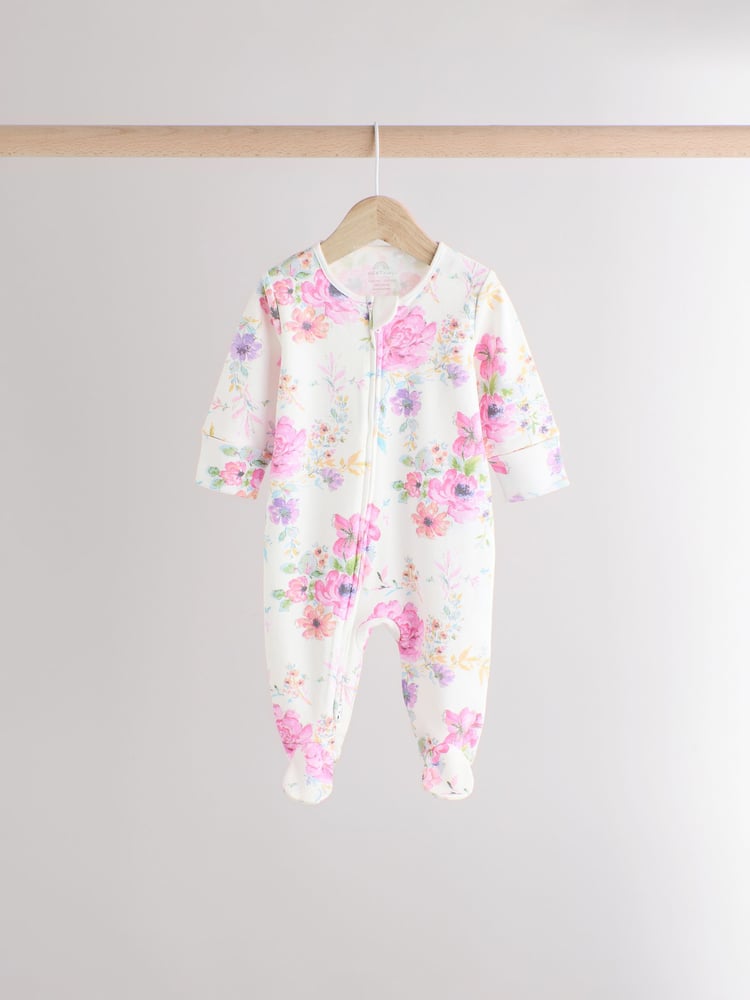 Pink Floral Baby 100% Cotton Sleepsuits 3 Pack (0mths-2yrs) - Image 2 of 11