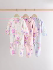 Pink Floral Baby 100% Cotton Sleepsuits 3 Pack (0mths-2yrs) - Image 5 of 11