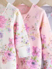 Pink Floral Baby 100% Cotton Sleepsuits 3 Pack (0mths-2yrs) - Image 7 of 11