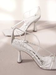 Silver Premium Square Toe Leather Strappy Heels - Image 8 of 11