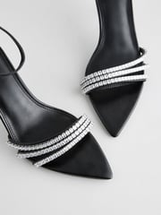 Black Forever Comfort® Point Toe Jewel Trim High Heel Sandals - Image 6 of 7