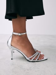 Silver Forever Comfort® Point Toe Jewel Trim High Heel Sandals - Image 2 of 9