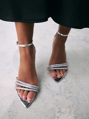 Silver Forever Comfort® Point Toe Jewel Trim High Heel Sandals - Image 3 of 9