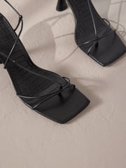 Black Premium Square Toe Leather Strappy Heels - Image 5 of 5