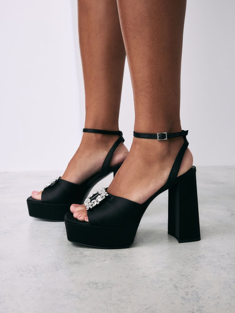 Black Forever Comfort® Jewel Platform Sandals - Image 1 of 11