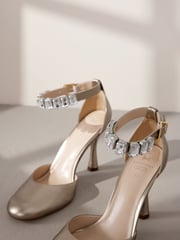 Gold Premium Leather Jewel Strap Round Toe Heels - Image 10 of 12