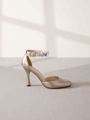 Gold Premium Leather Jewel Strap Round Toe Heels - Image 8 of 12