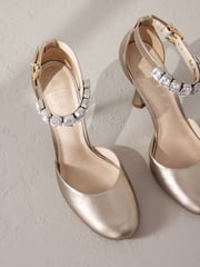 Gold Premium Leather Jewel Strap Round Toe Heels - Image 9 of 12