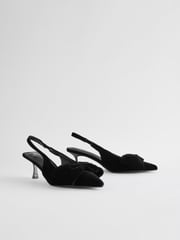 Black Velvet Standard Fit Forever Comfort® Bow Slingback Kitten Heels - Image 4 of 8
