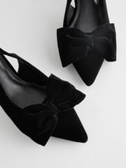 Black Velvet Standard Fit Forever Comfort® Bow Slingback Kitten Heels - Image 7 of 8