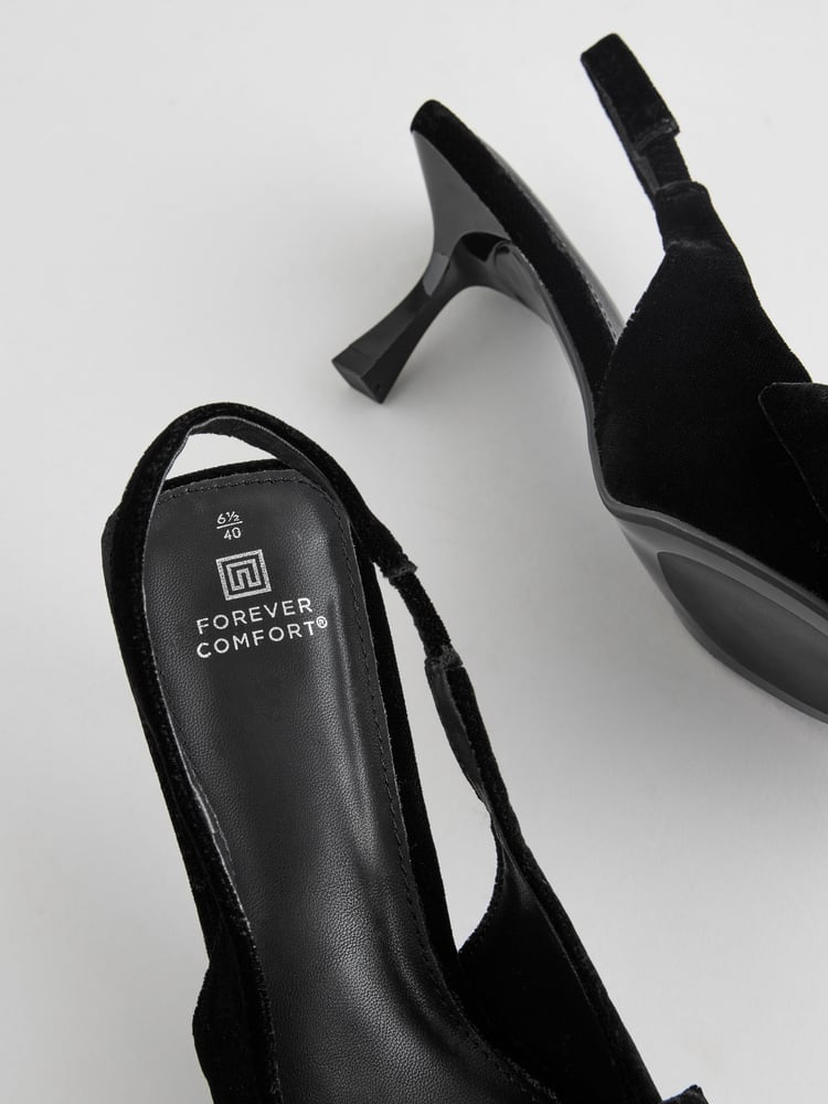 Black Velvet Standard Fit Forever Comfort® Bow Slingback Kitten Heels - Image 8 of 8 Black Velvet Standard Fit Forever Comfort® Bow Slingback Kitten Heels - Image 8 of 8