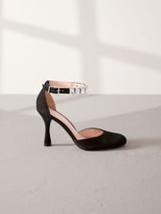 Black Premium Leather Jewel Strap Round Toe Heels - Image 2 of 6