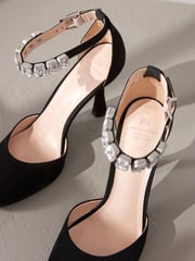 Black Premium Leather Jewel Strap Round Toe Heels - Image 5 of 6