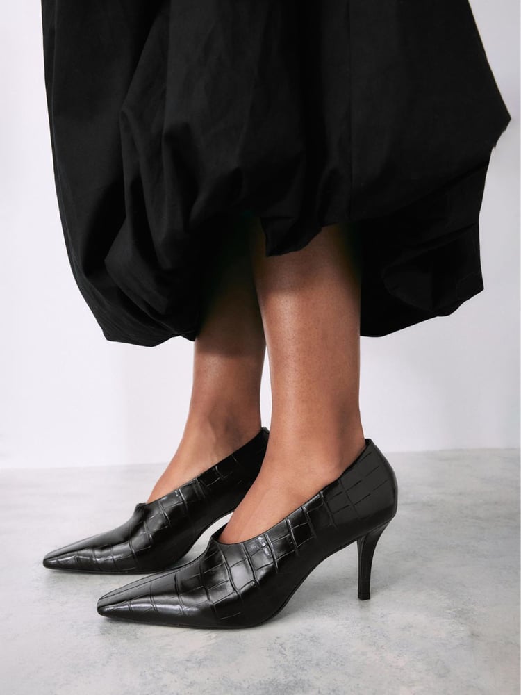 Black Premium Leather High Cut Chisel Toe Court Shoes - Image 1 of 10