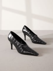 Black Premium Leather High Cut Chisel Toe Court Shoes - Image 5 of 10