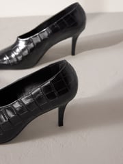 Black Premium Leather High Cut Chisel Toe Court Shoes - Image 8 of 10