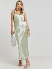 Simply Be Green Satin Cami Slip Dress - Image 1 of 3