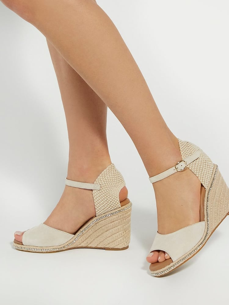 Dune London Pink Koto Diamanté Detail Espadrilles - Image 1 of 7