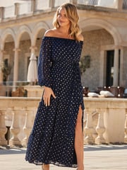 Sosandar Blue Petite Petite Contrast Trim Kimono Sleeve Dress - Image 1 of 5