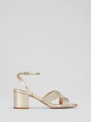 LK Bennett Gold Stella Woven Leather 100% Cotton Sandals - Image 1 of 3