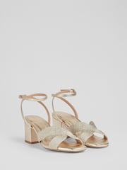 LK Bennett Gold Stella Woven Leather 100% Cotton Sandals - Image 2 of 3