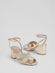 LK Bennett Gold Stella Woven Leather 100% Cotton Sandals - Image 3 of 3