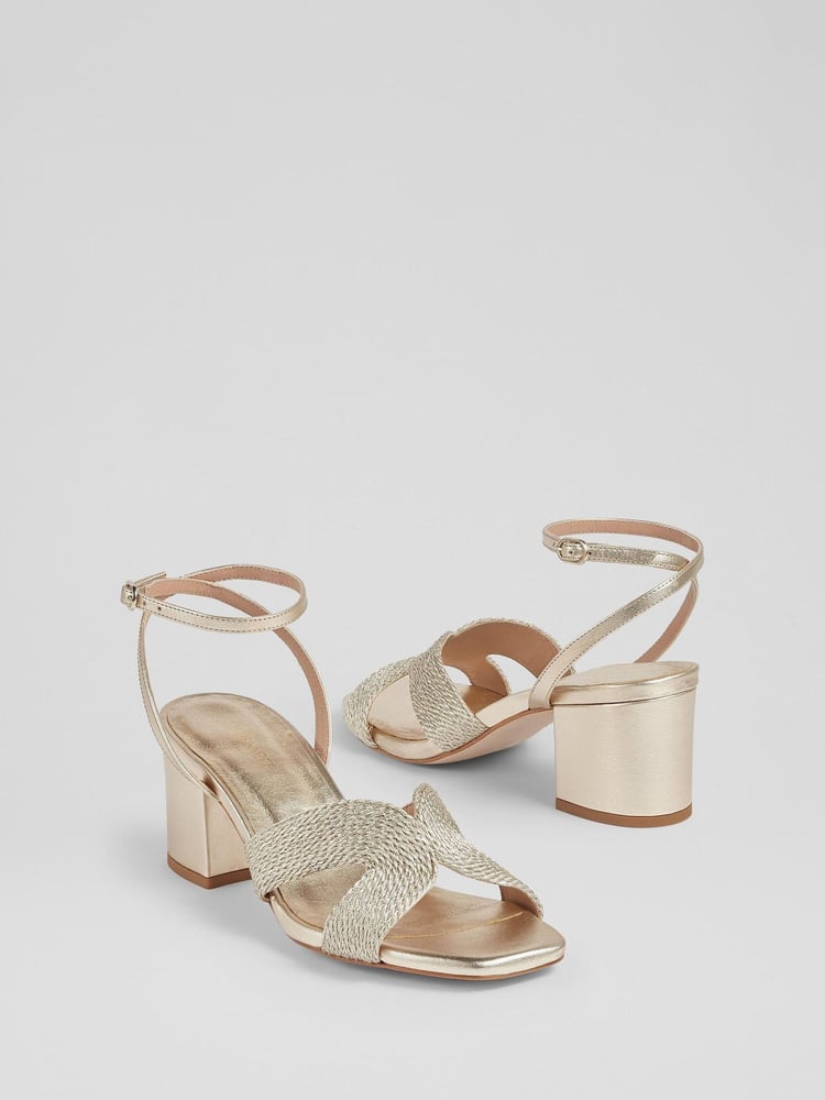 LK Bennett Gold Stella Woven Leather 100% Cotton Sandals - Image 3 of 3