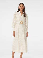 Forever New White Autumn Embroidered Midi Dress contains Linen - Image 1 of 4