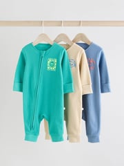 Blue Baby Two Way Zip Footless 100% Cotton Sleepsuits 3 Pack (0mths-3yrs) - Image 1 of 14