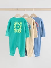 Blue Baby Two Way Zip Footless 100% Cotton Sleepsuits 3 Pack (0mths-3yrs) - Image 2 of 14
