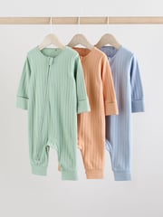 Green/Orange Rib Baby Footless Sleepsuits 3 Pack (0mths-3yrs) - Image 1 of 12