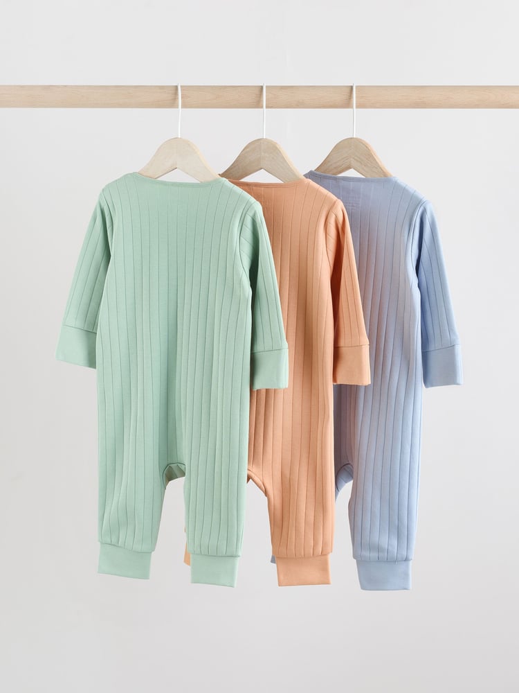 Green/Orange Rib Baby Footless Sleepsuits 3 Pack (0mths-3yrs) - Image 2 of 12