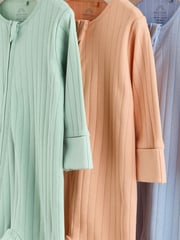 Green/Orange Rib Baby Footless Sleepsuits 3 Pack (0mths-3yrs) - Image 7 of 12