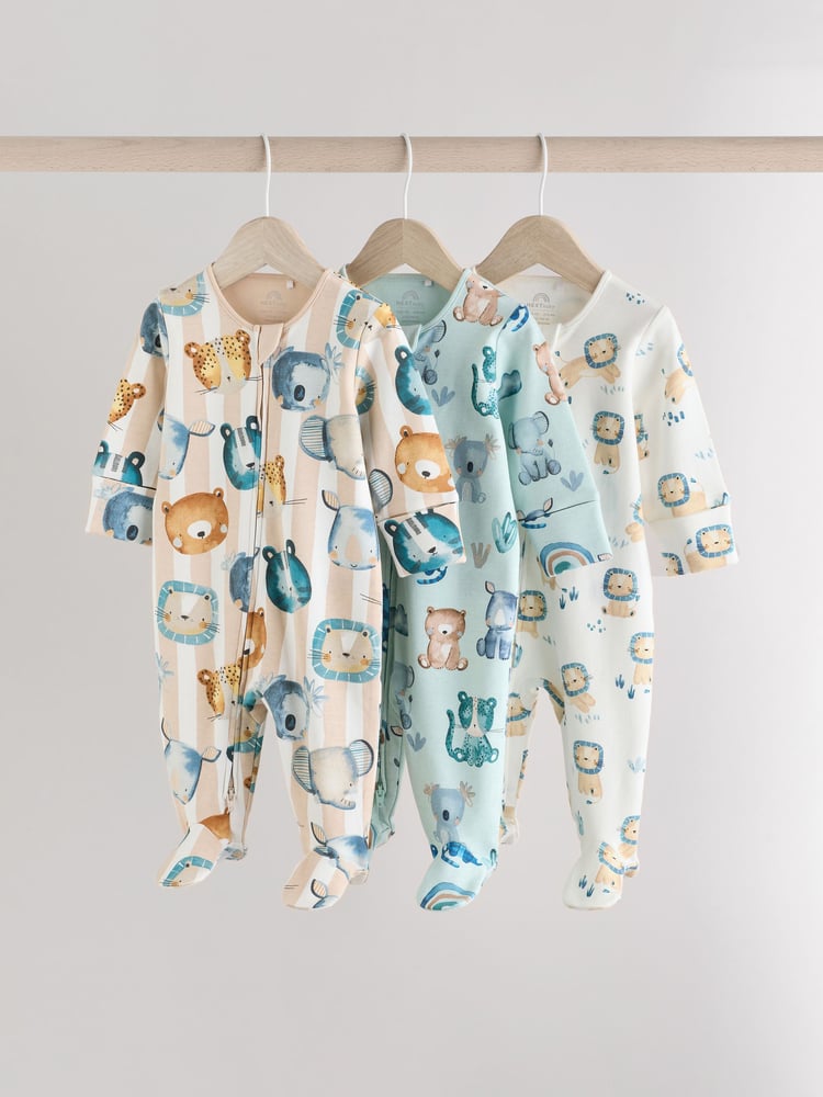 Blue Two Way Zip Baby Sleepsuits 3 Pack (0mths-2yrs) - Image 1 of 11
