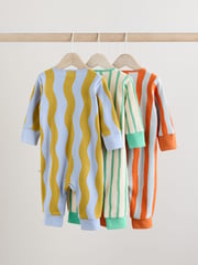Blue/Orange Baby Two Way Zip Footless 100% Cotton Sleepsuits 3 Pack (0mths-3yrs) - Image 2 of 13