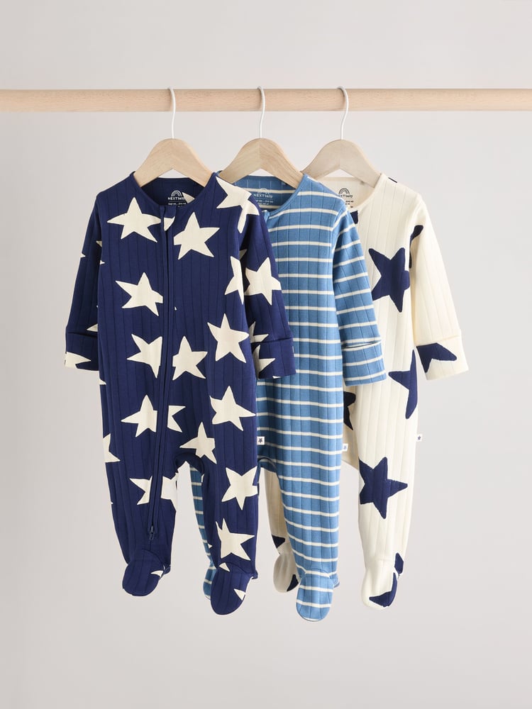 Navy Star Sleepsuits 3 Pack (0mths-2yrs) - Image 1 of 12