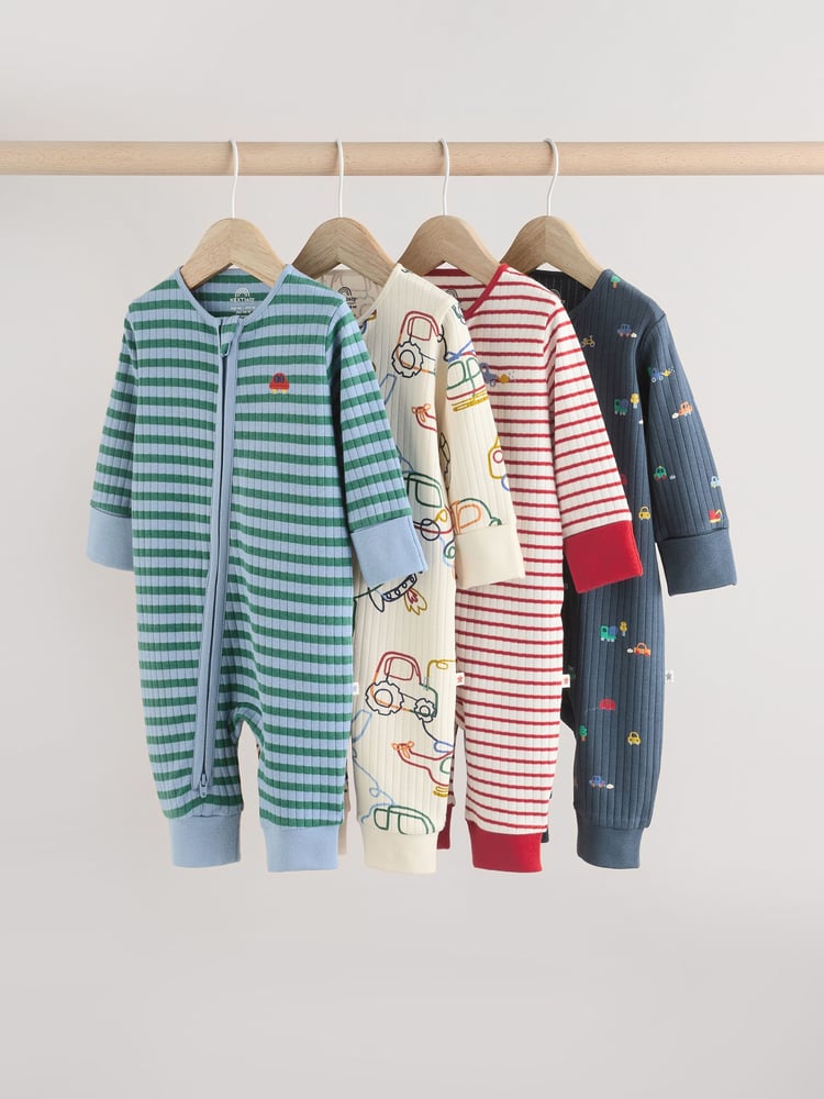 Blue Baby Transport Two Way Zip Footless Sleepsuits 4 Pack (0mths-3yrs) - Image 1 of 13